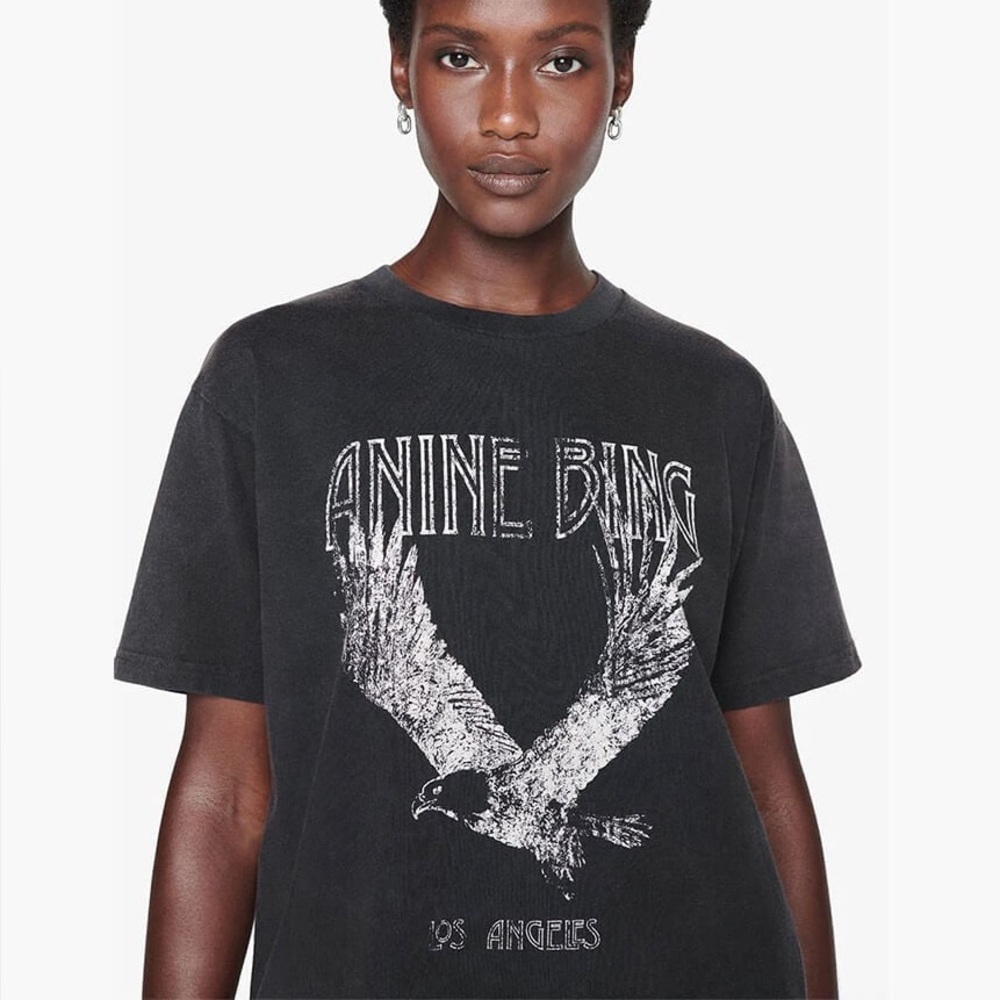 Anine Bing Lili Eagle Graphic Tee in Washed Black
